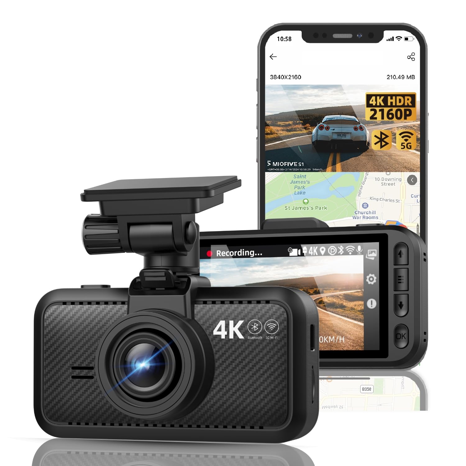 Miofive 4K Dash Cam – 2160P Front Car Camera with GPS and 5G WiFi
