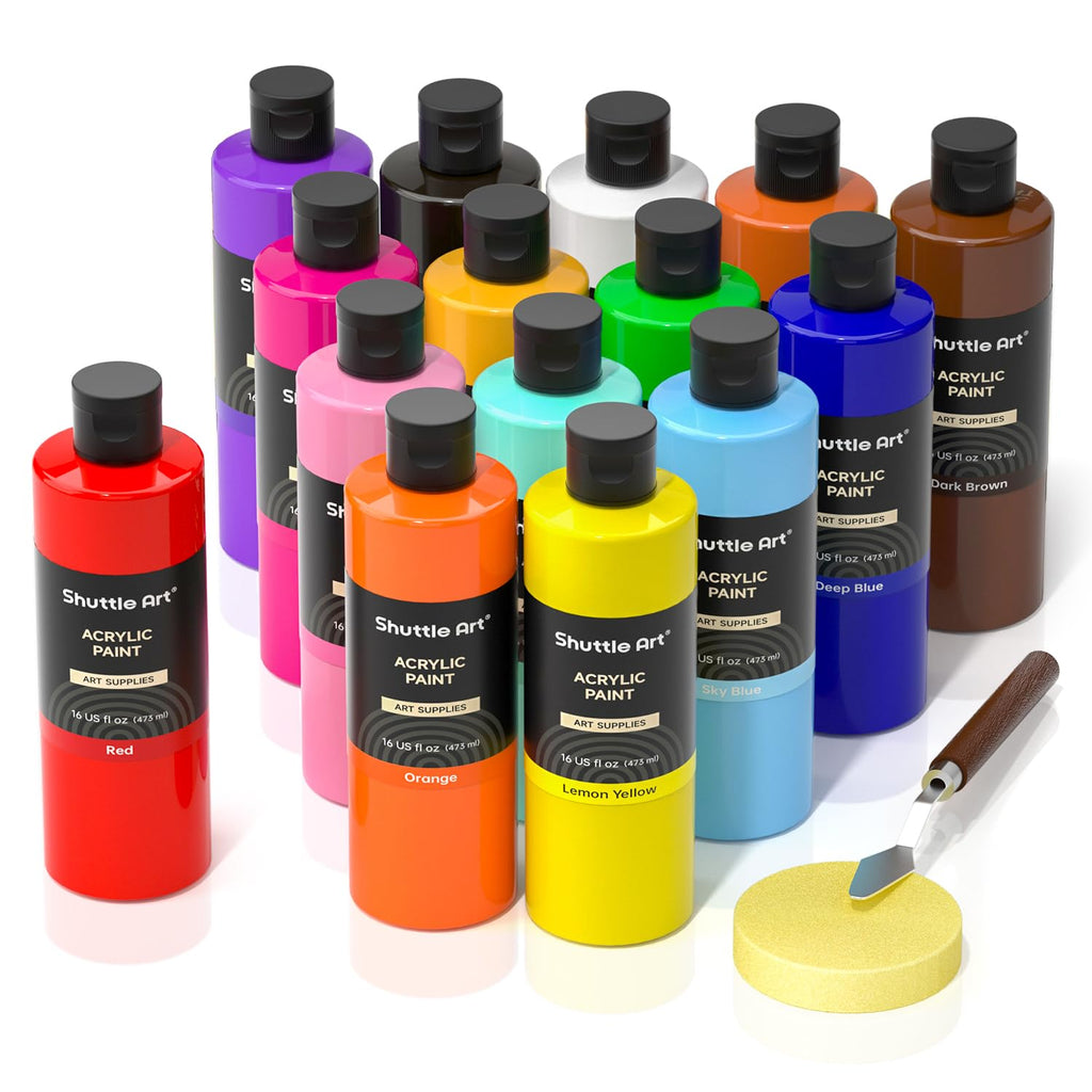 Shuttle Art Acrylic Paint Set - 15 Colors Bulk Artist Supplies (16oz)