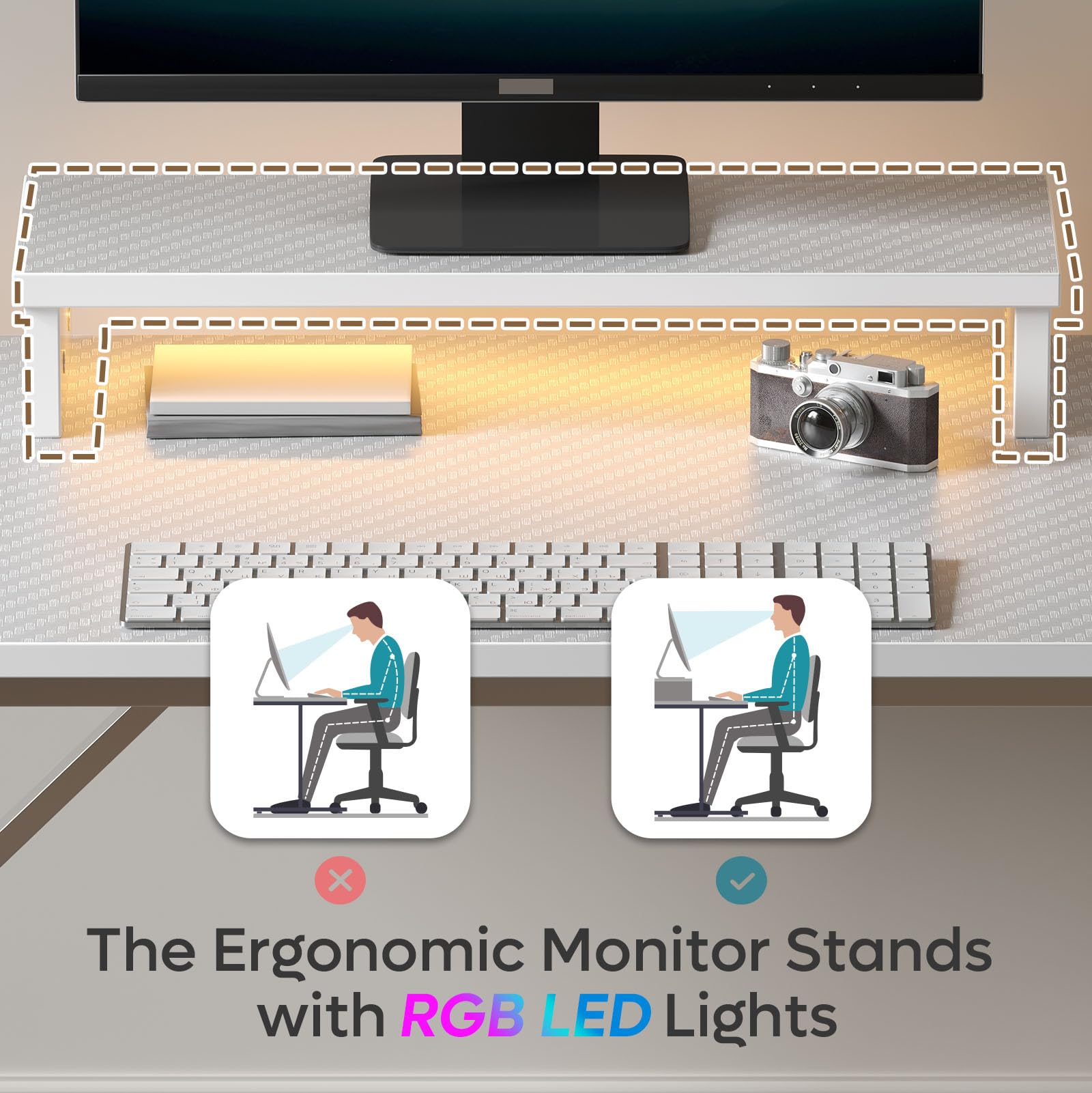 Jolof Store 106.6 CM RGB LED Gaming Desk with Monitor Stand & Cup Holder