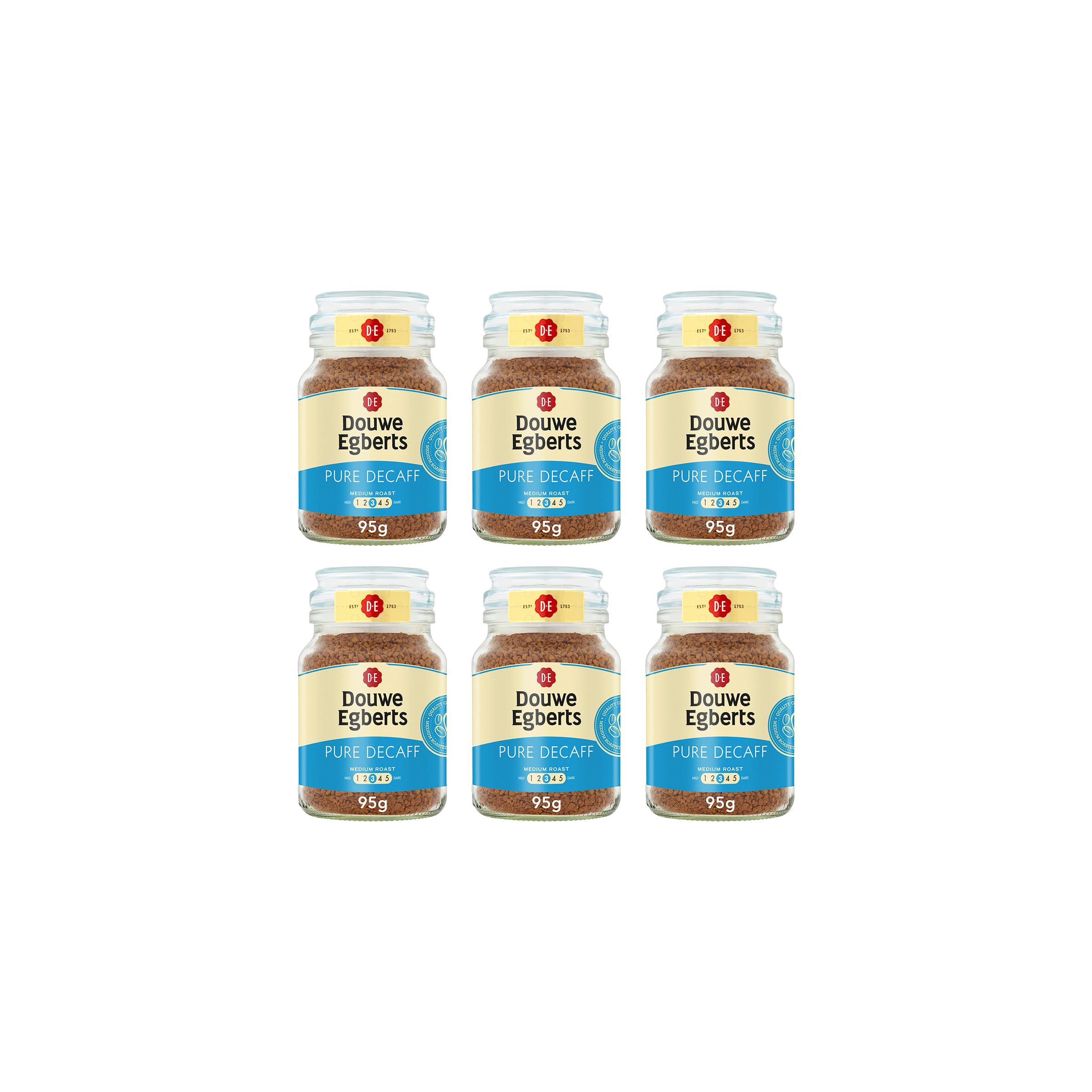 Douwe Egberts Pure Decaf Instant Coffee - Medium Roast 95g (Pack of 6)