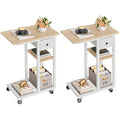 YITAHOME 2PCS C-Shaped Slim Sofa End Table with Fabric Drawer, Oak