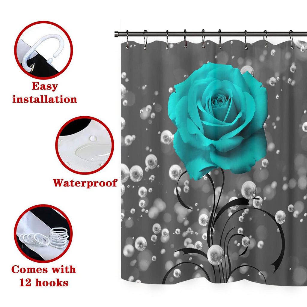 4 Piece Shower Curtain with Bath Rugs Bathroom Sets, Rustic Blue Rose Flower with Butterfly Bathtub Accessory Kit -- Carpet ,U Shape Mat and Toilet - image 5