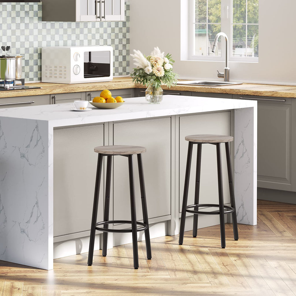 HOOBRO Round Bar Stools Set of 2 | Industrial Greige Kitchen Pub Chairs