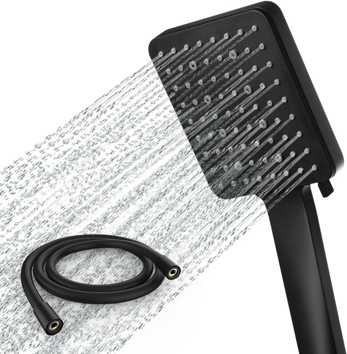 Newentor High Pressure Shower Head with 1.5m Hose | 6 Spray Black