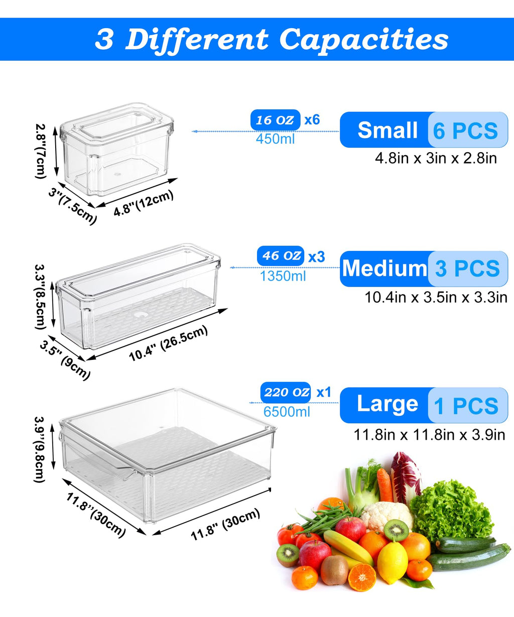KUMD 10 Pack Fridge Organisers | Stackable BPA-Free Food Storage Bins