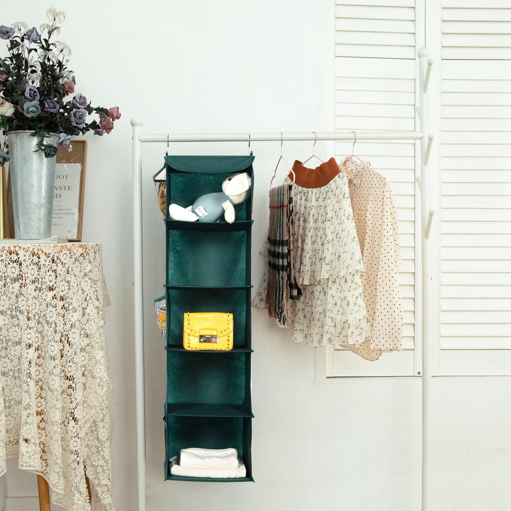 BrilliantJo Hanging Wardrobe Closet Organiser Storage with 5 Shelves, Storage hanging Shelves Unit with 6 Pockets for Clothes - image 3