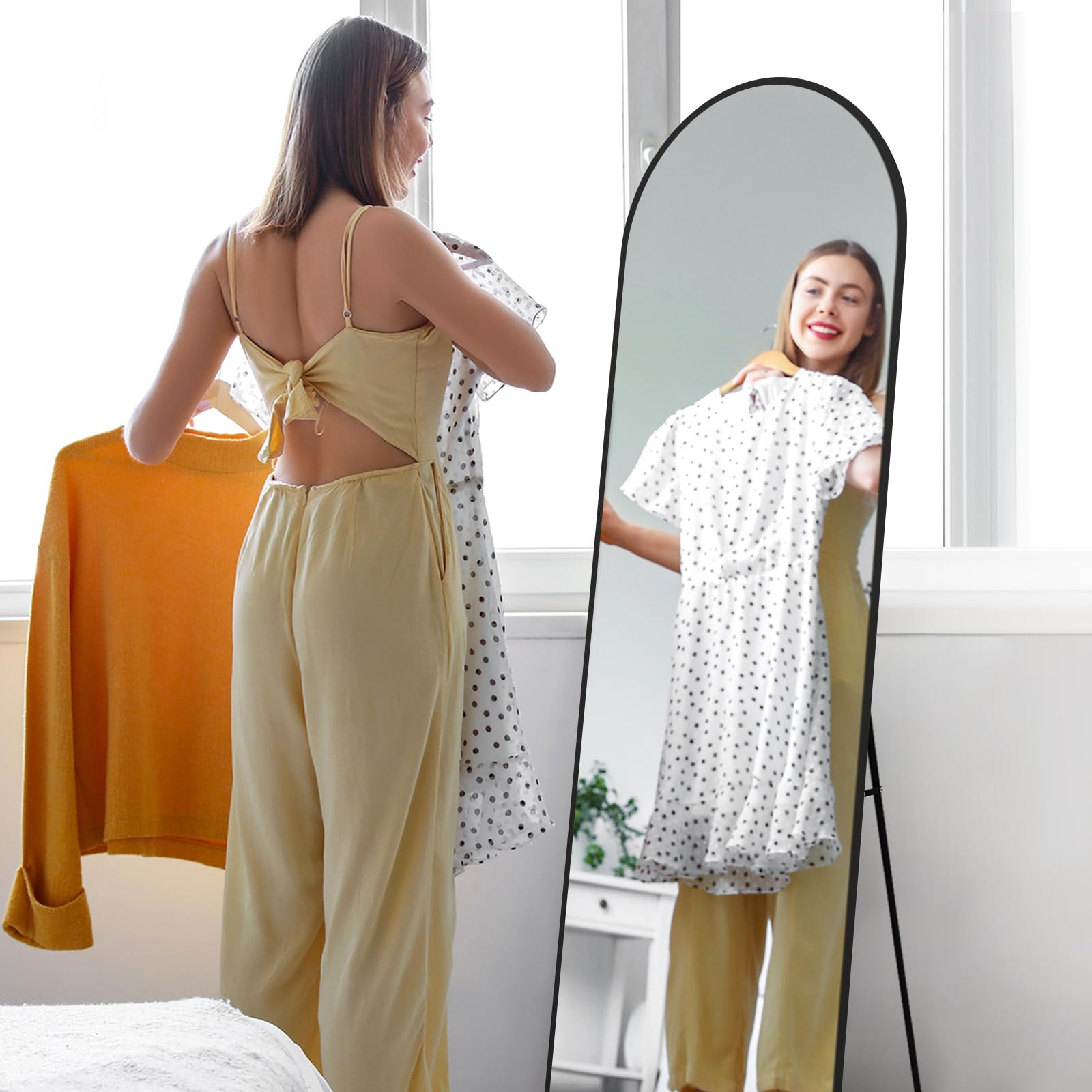 Melodieux Arch Full Length Mirror | 147x44cm Black Aluminium Frame
