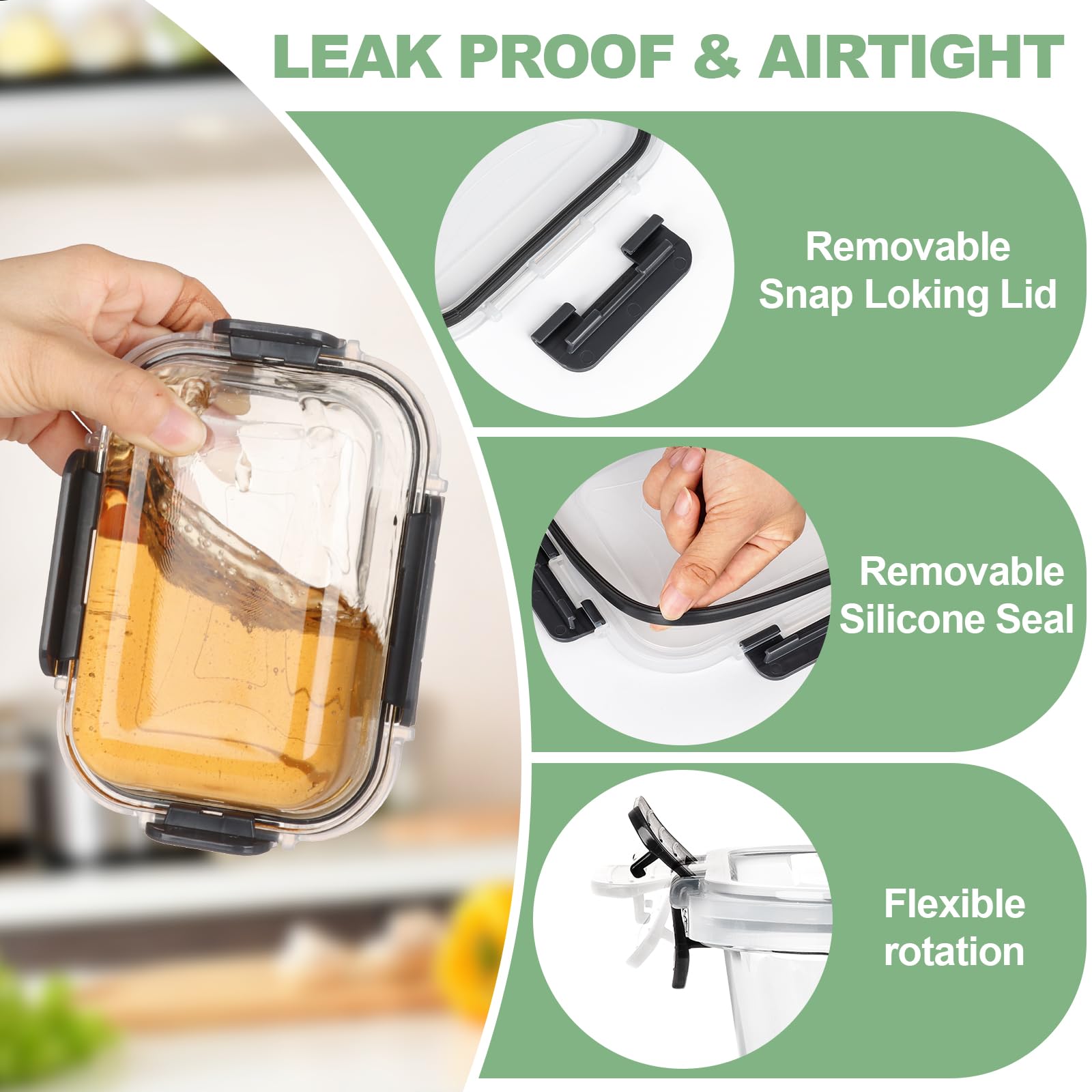 Skroam 12 Pack Glass Food Storage Containers | Airtight Meal Prep Set