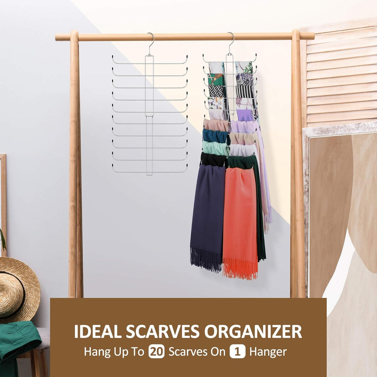Scarf Organizer Scarf Hanger for Closet, Rotatable Sturdy Holder Holds 20 Scarves, Space Saving Closet Organizers and Storage, Silver Silver, 1 pack