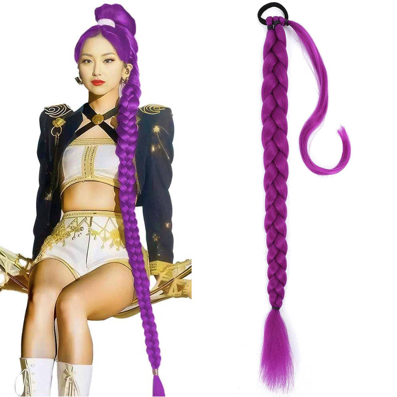 36 Inch Purple Braided Ponytail Extension for Cosplay
