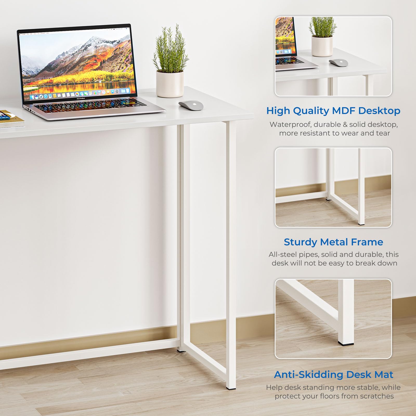 Dripex Compact Folding Computer Desk – No Assembly Craft Table, White