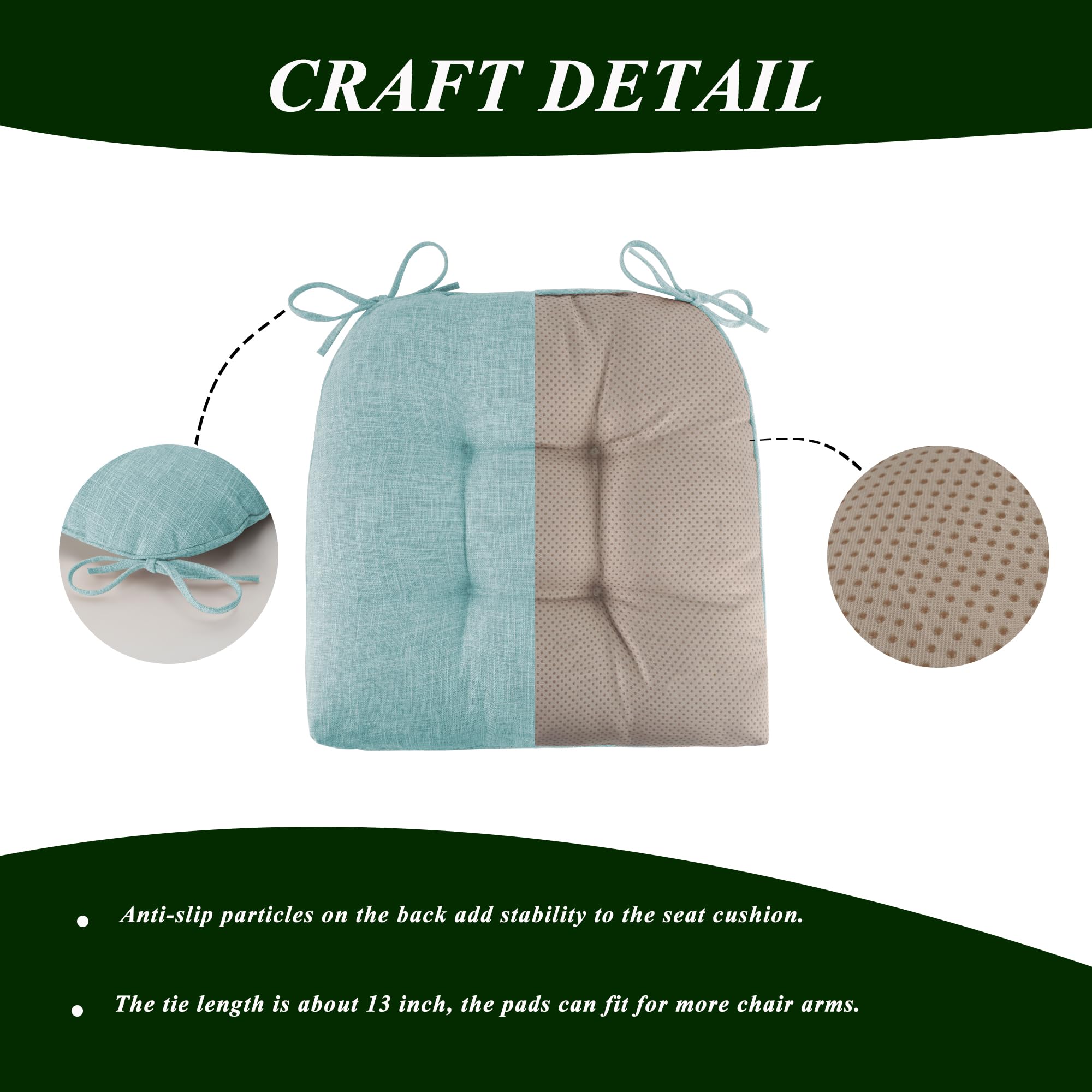 FlyGulls Non-Slip Dining Chair Cushions - Set of 4 Tufted Faux Linen Pads