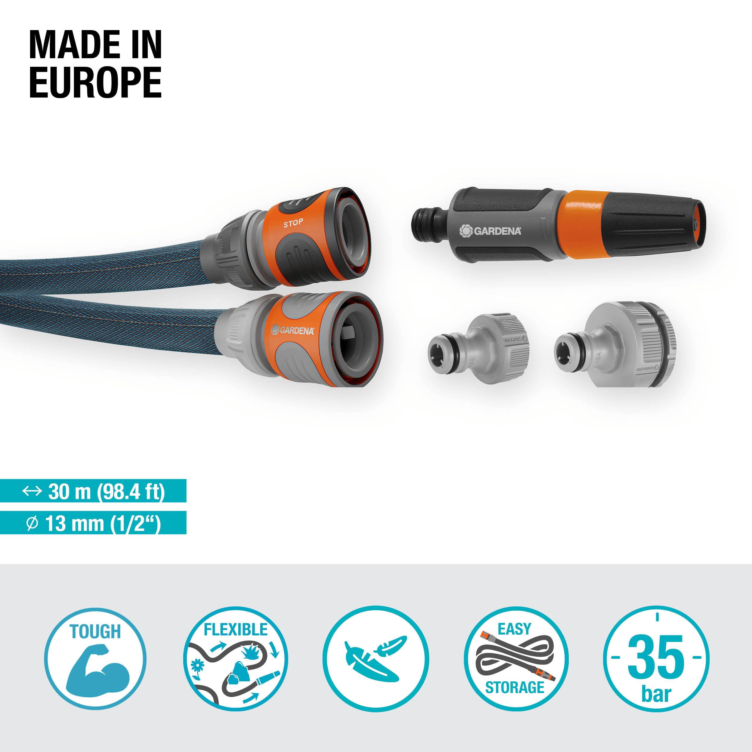 Gardena Liano Xtreme Textile Garden Hose Set | 30m, 1/2 Inch