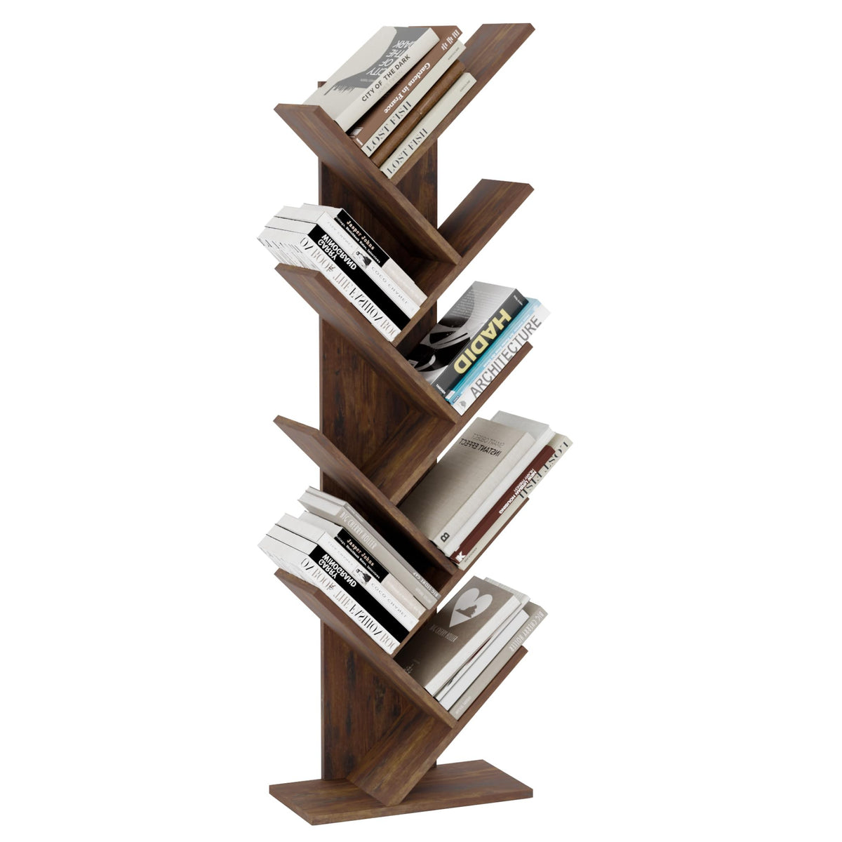 Mondeer Tree Bookshelf, 8 Tier Bookcase Free Standing, Rustic Brown - image 5