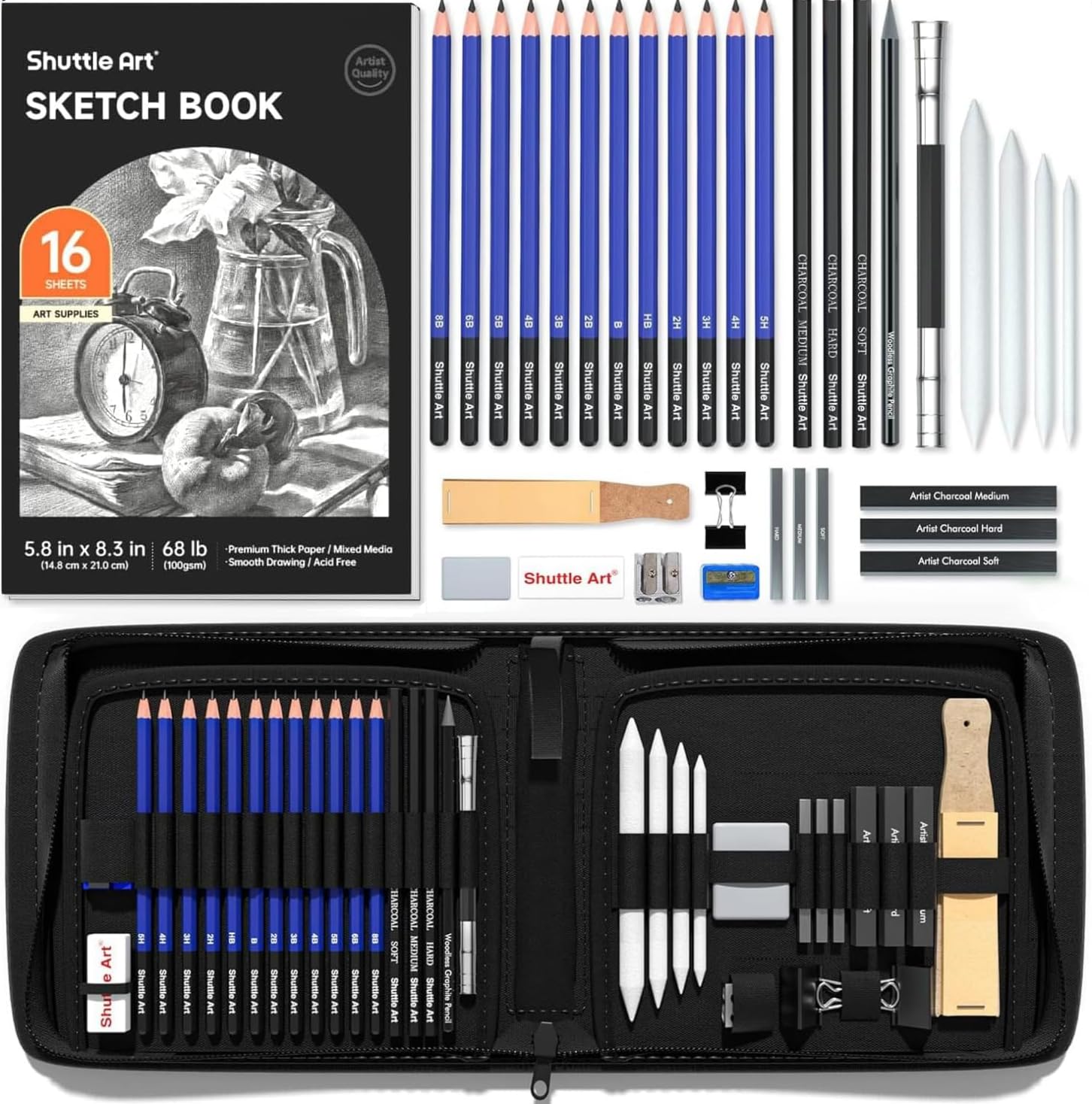 Shuttle Art 37-Piece Sketching Set | Professional Drawing Kit with Case