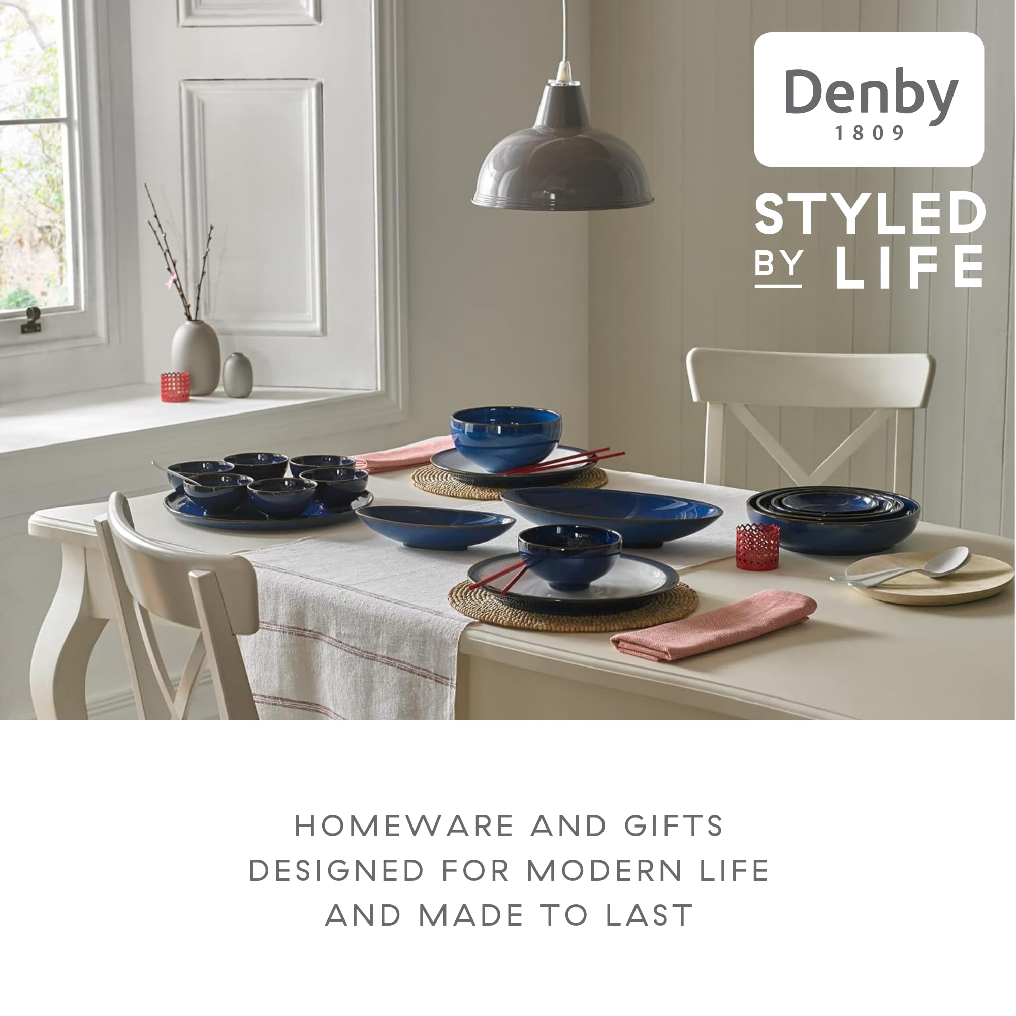 Denby Imperial Blue Rice Bowls – Set of 4 Handcrafted Ceramic Stoneware