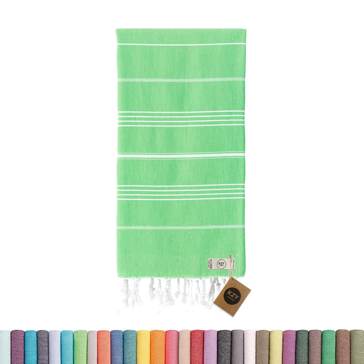 KZY LONDON Turkish Beach Towel | Large 100% Organic Cotton Hammam Towel