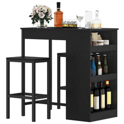 DWVO 3-Piece Industrial Breakfast Bar Table Set with Storage Shelves