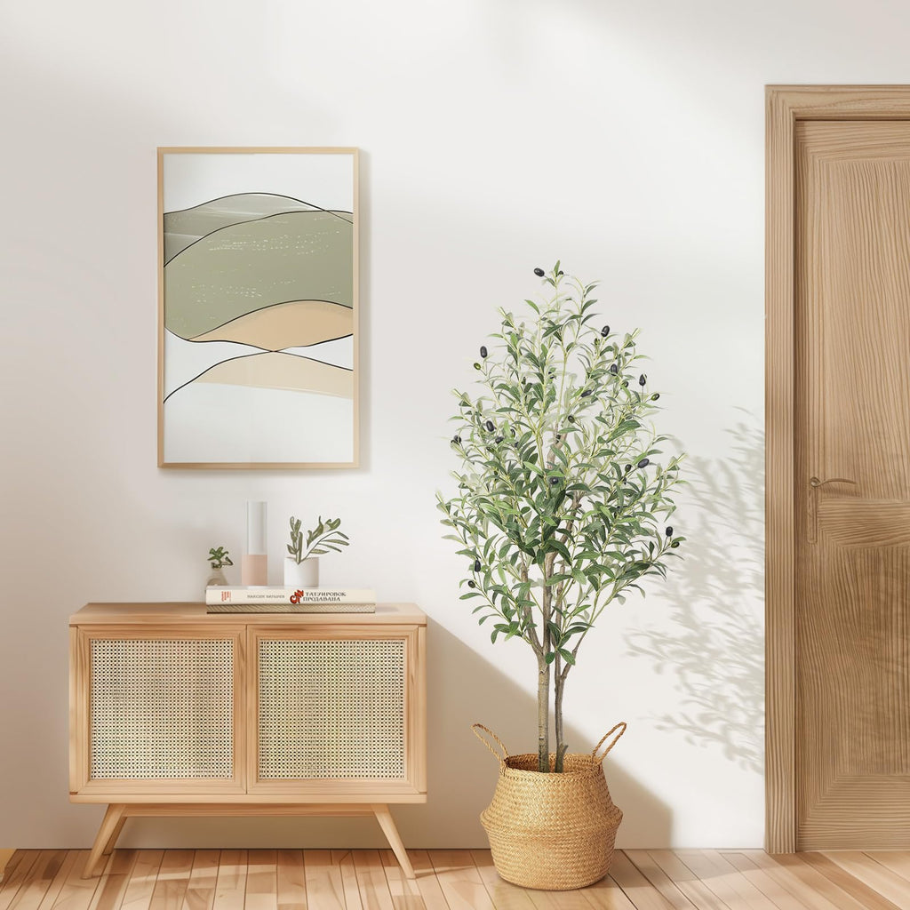 Alupssuc 4FT Artificial Olive Tree with White Pot | Faux Indoor Floor Plant