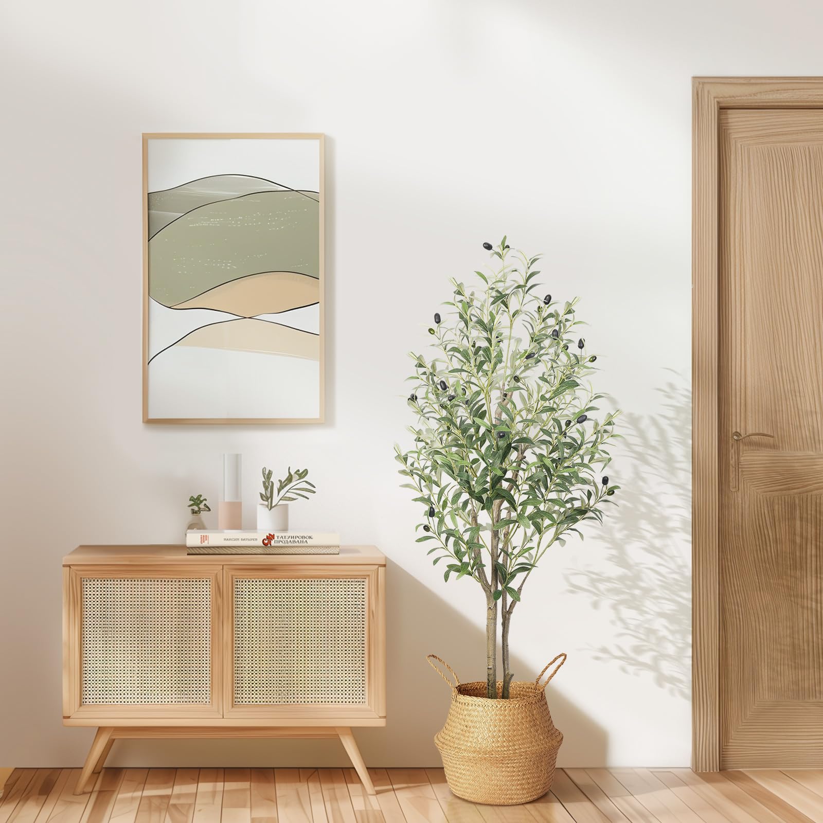 Alupssuc 4FT Artificial Olive Tree with White Pot | Faux Indoor Floor Plant