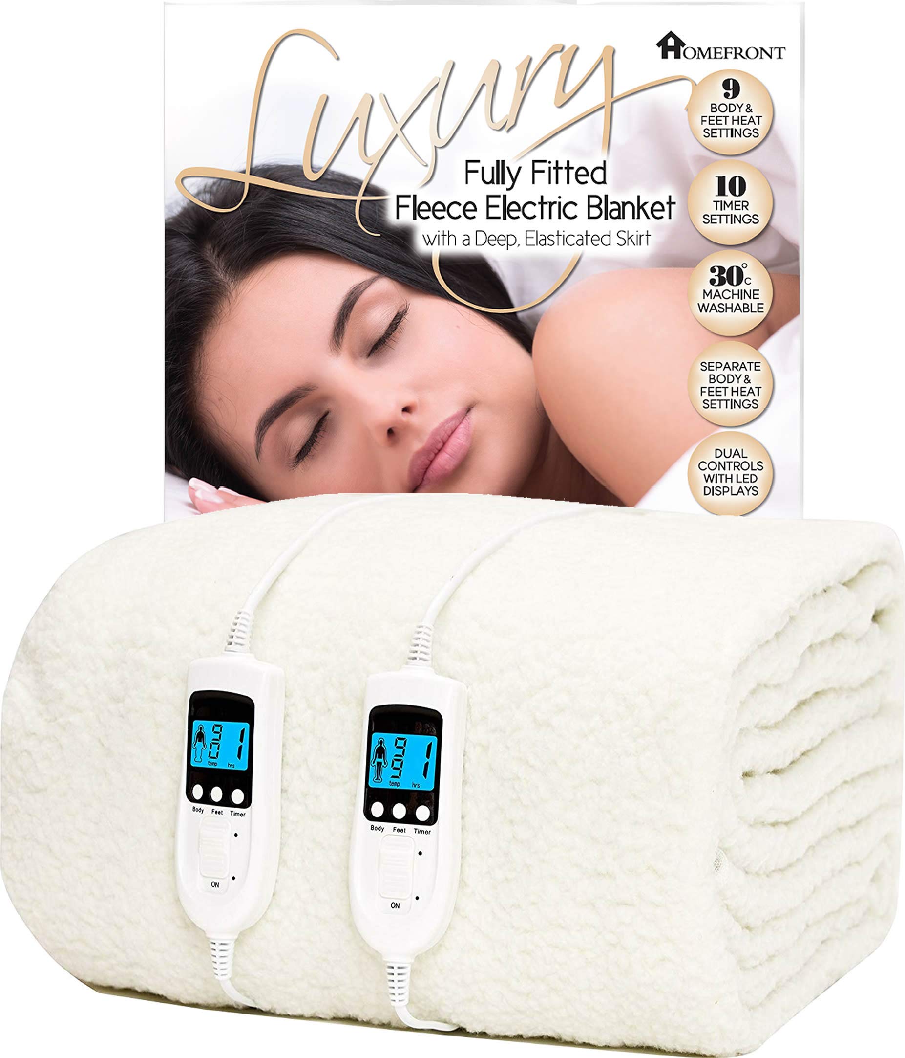 Homefront Double Electric Blanket | Dual Control Fitted Fleece Cover