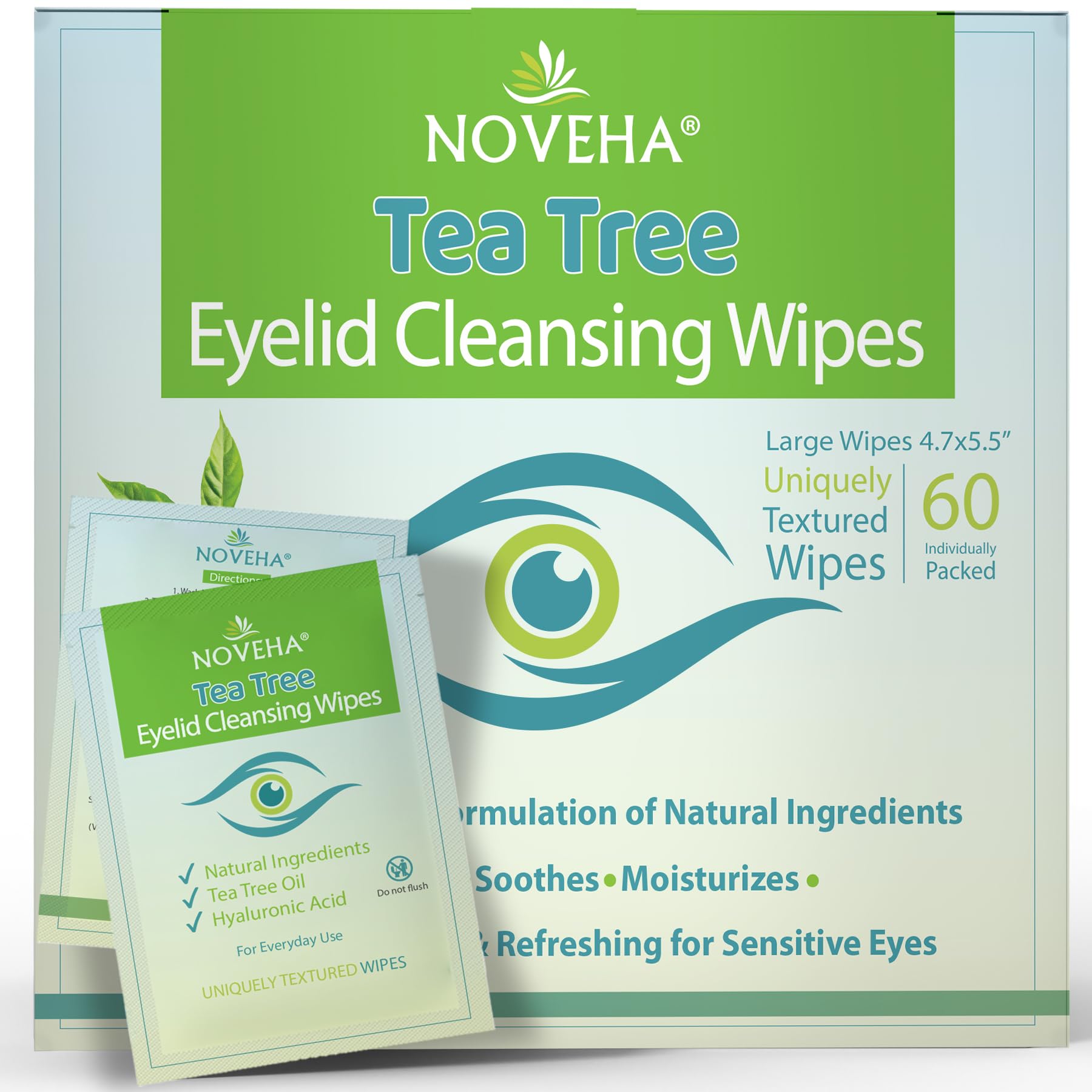 Tea Tree Eyelid Wipes | Hyaluronic Acid & Green Tea - 60ct