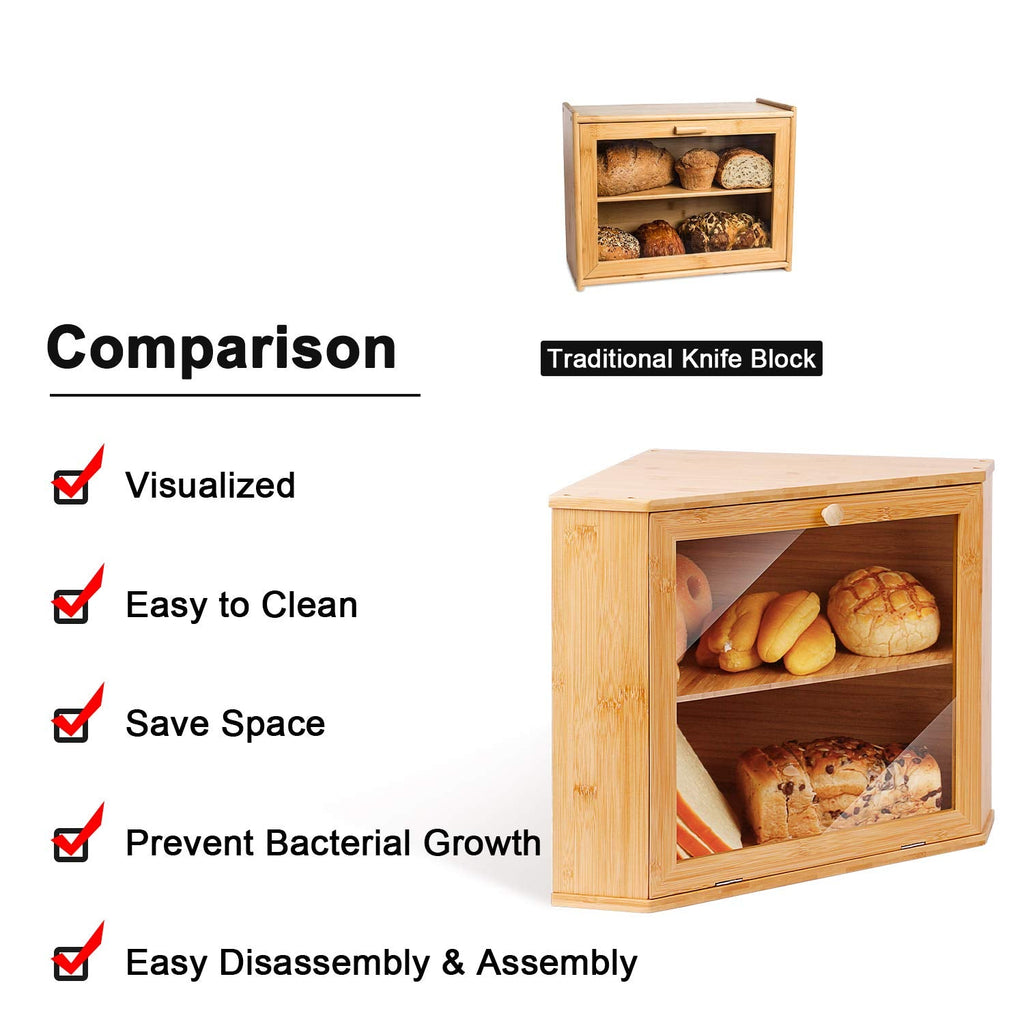 Leader Accessories Corner Bread Bin – 2-Layer Bamboo Bread Box for Kitchen