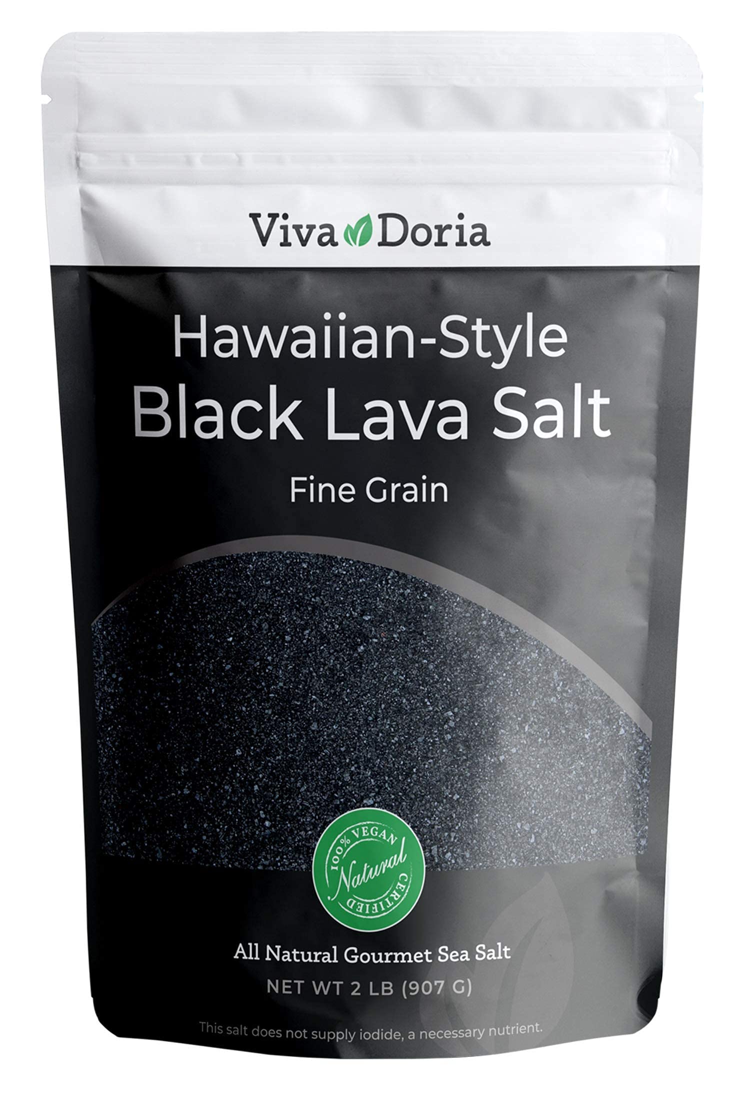 Viva Doria Hawaiian Black Lava Sea Salt - Fine Grain with Charcoal, 2 lb