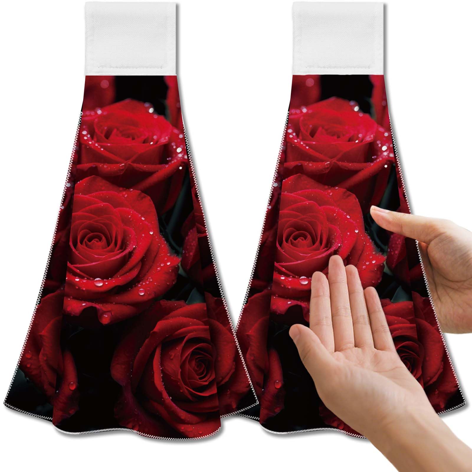 CUTHOLLOW Red Rose Hanging Kitchen Towels | Microfiber Set of 2