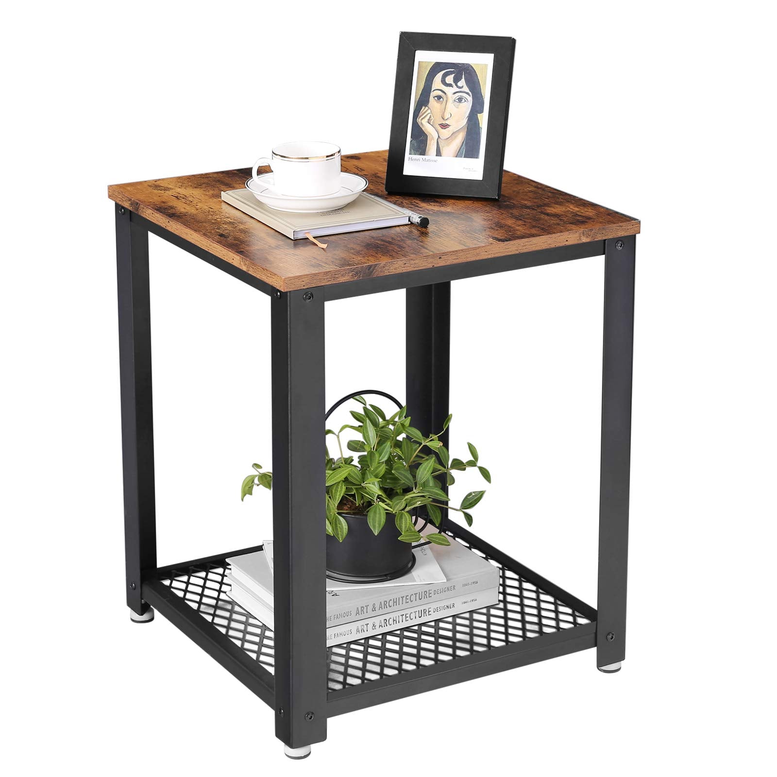 VASAGLE Industrial Side Table | Rustic Brown End Table with Metal Frame