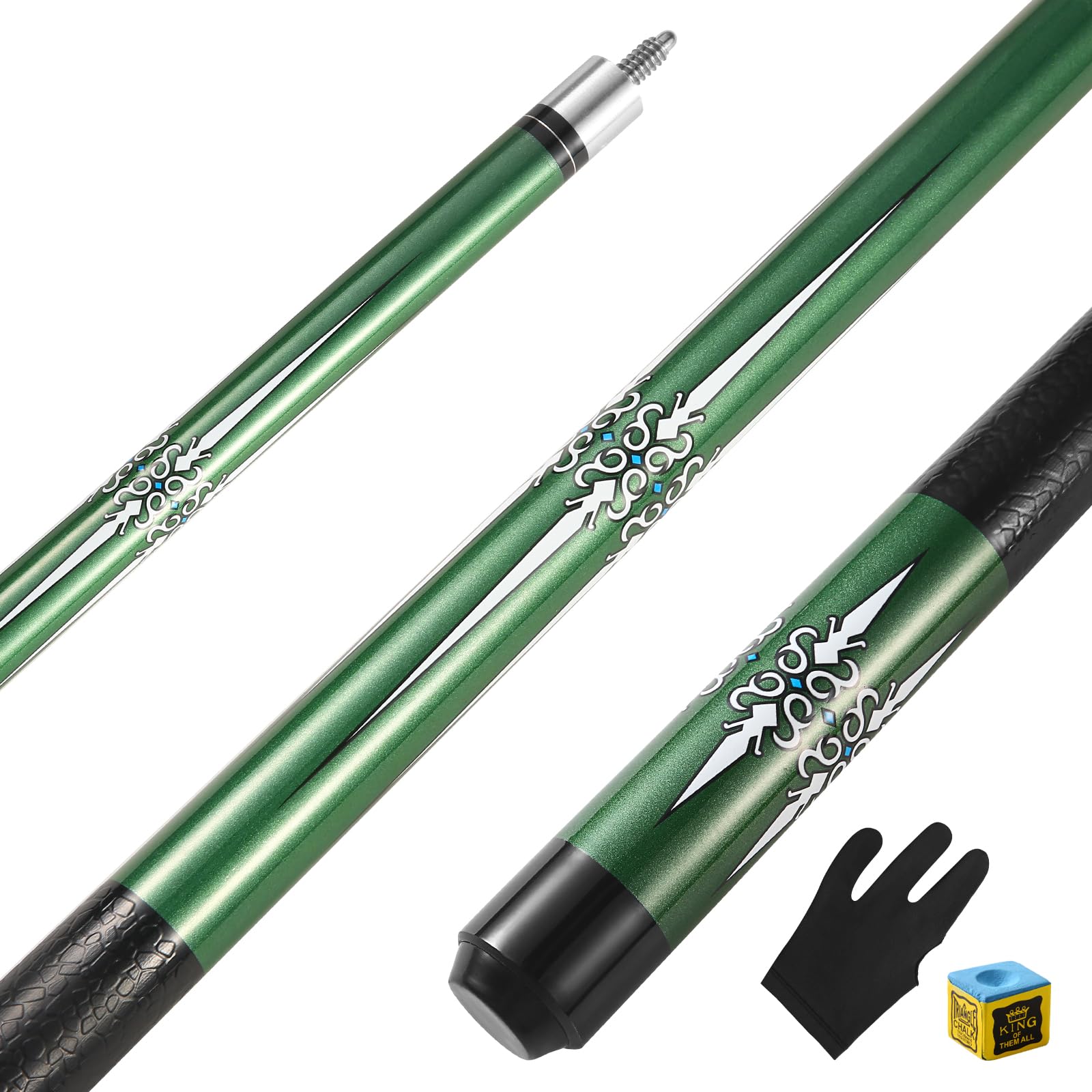 ASMPCUE 58 Inch Hardwood Pool Cue | 13mm Tip 1/2 Billiard Stick, Green
