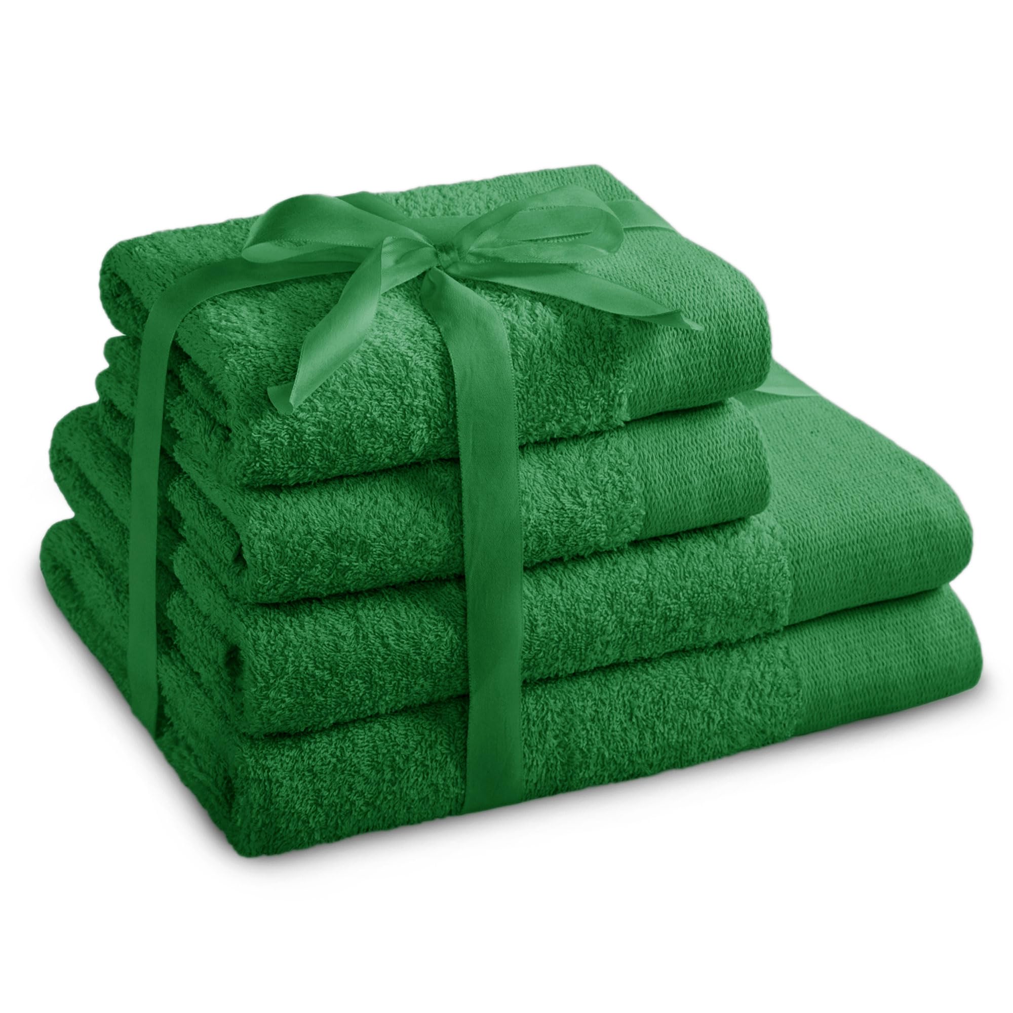 AmeliaHome Amari 4-Piece Cotton Towel Set | Absorbent & Soft | Green