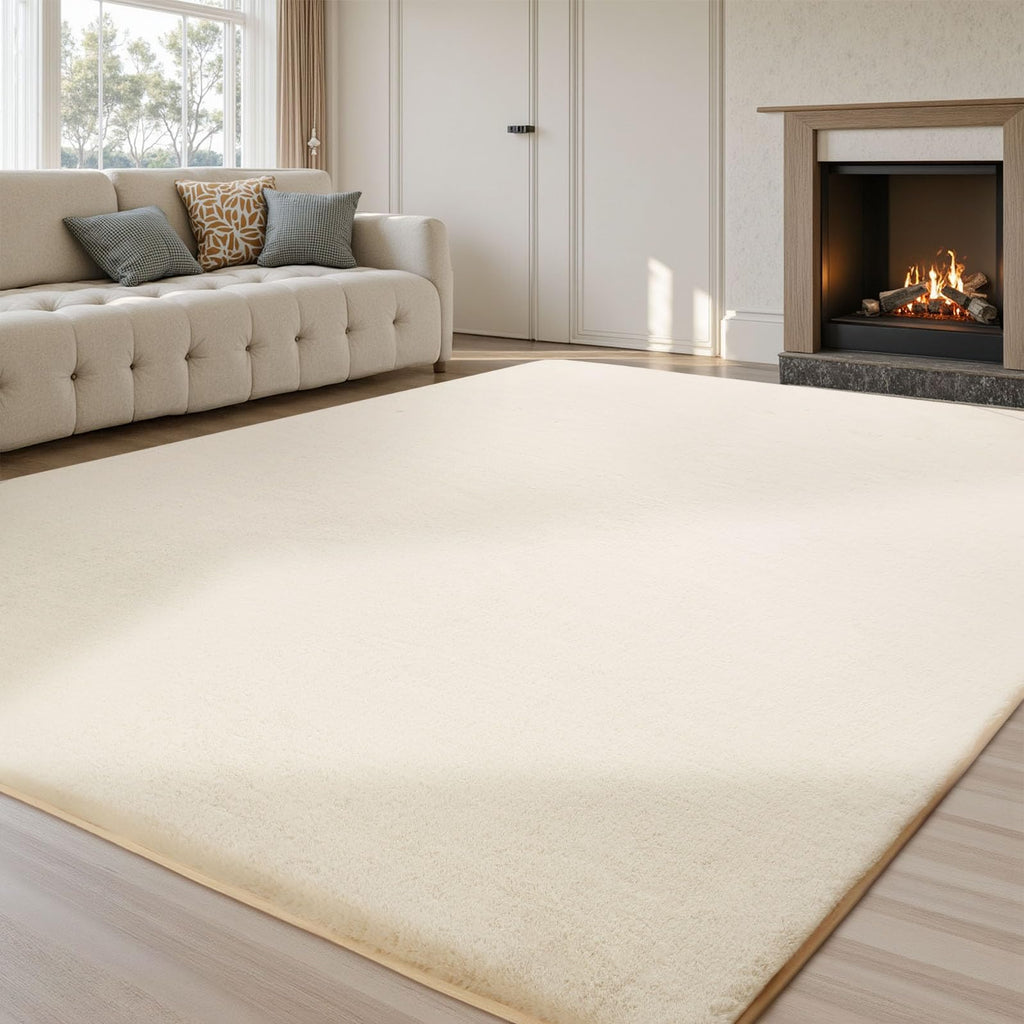Grey Faux Rabbit Fur Area Rug – Non-Slip Soft Living Room Carpet
