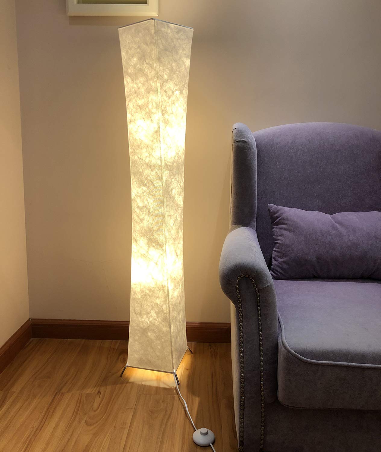Cross Zebra Modern Arc Floor Lamp - Minimalist White Fabric Standing Light
