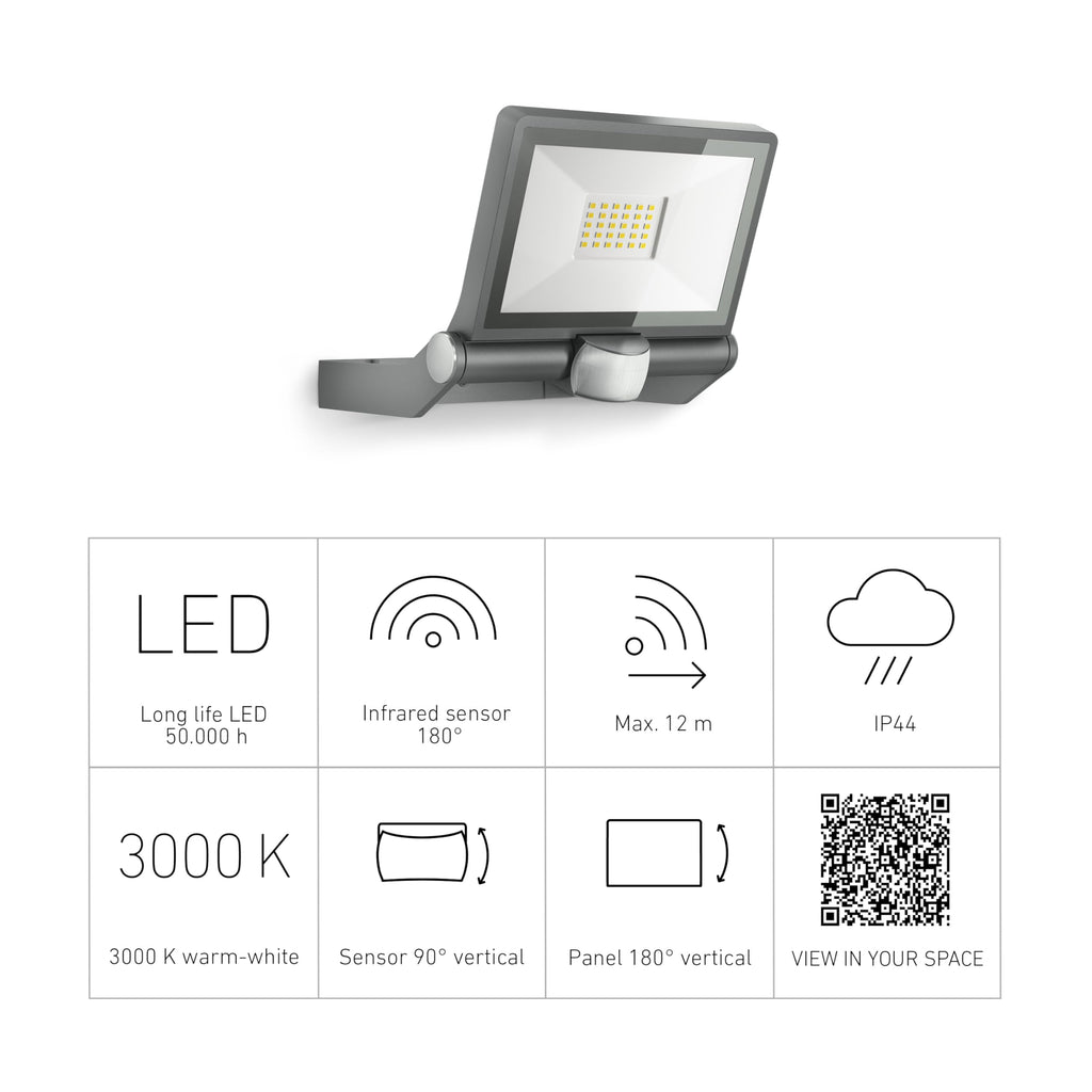 Steinel XLED ONE S LED Outdoor Floodlight | 180° Motion Sensor | 2050lm