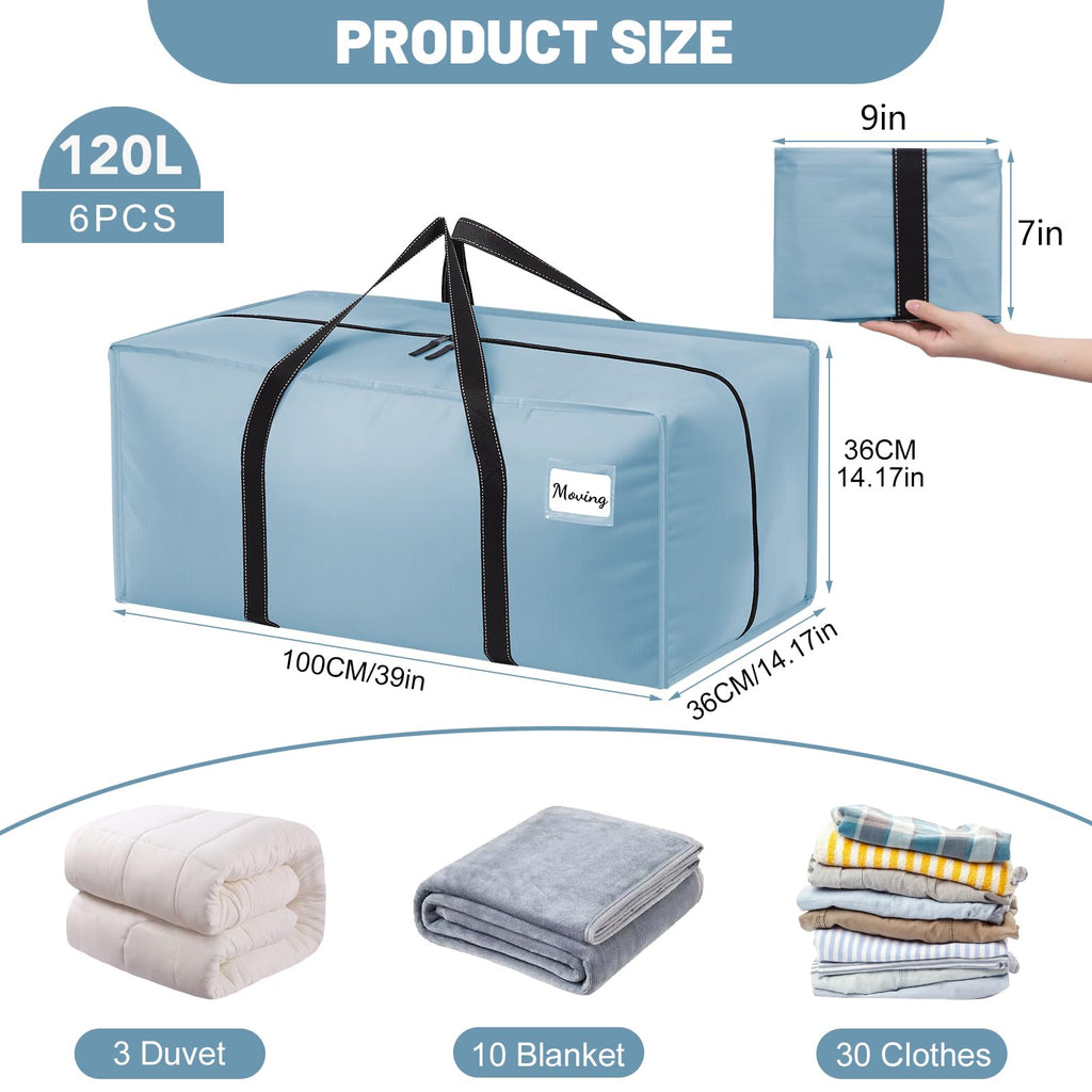 Dntorx 6 Pack 120L Moving Bags and Storage Bag Dorm Moving Essential, Blue - image 2