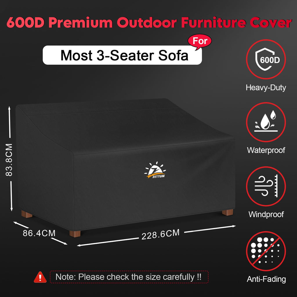 Zettum Waterproof Garden Bench Cover | 600D Heavy Duty 4 Seater Patio Cover