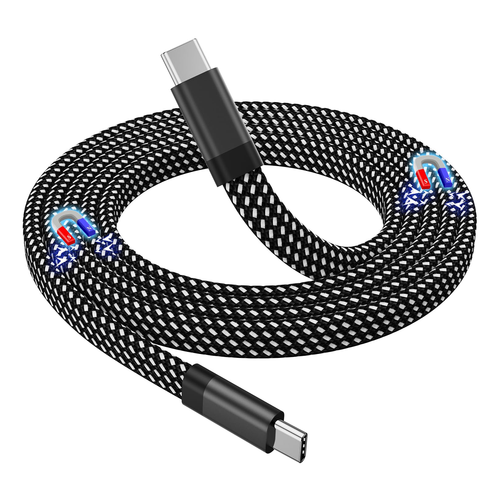 Magtame Magnetic USB C to USB C Cable – 60W Flat Coiled 3.3ft Cord