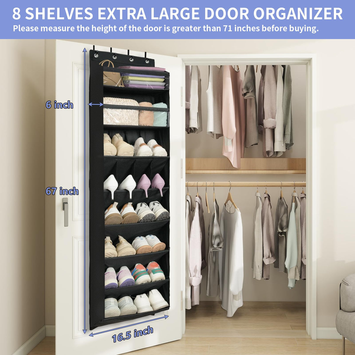 FENTEC Over Door Shoe Storage Organiser, 8 Tier Hanging Shoe Rack Storage - image 3