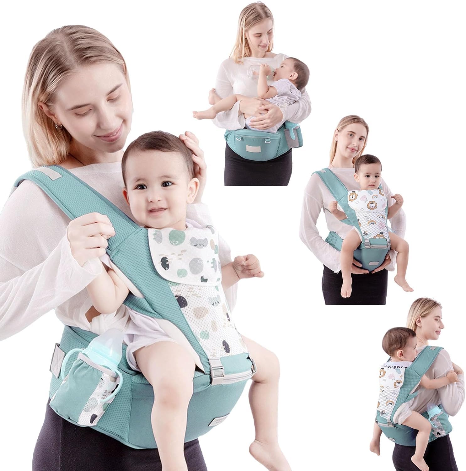 Jolof Store 6-in-1 Ergonomic Baby Carrier with Hip Seat - Green Mesh