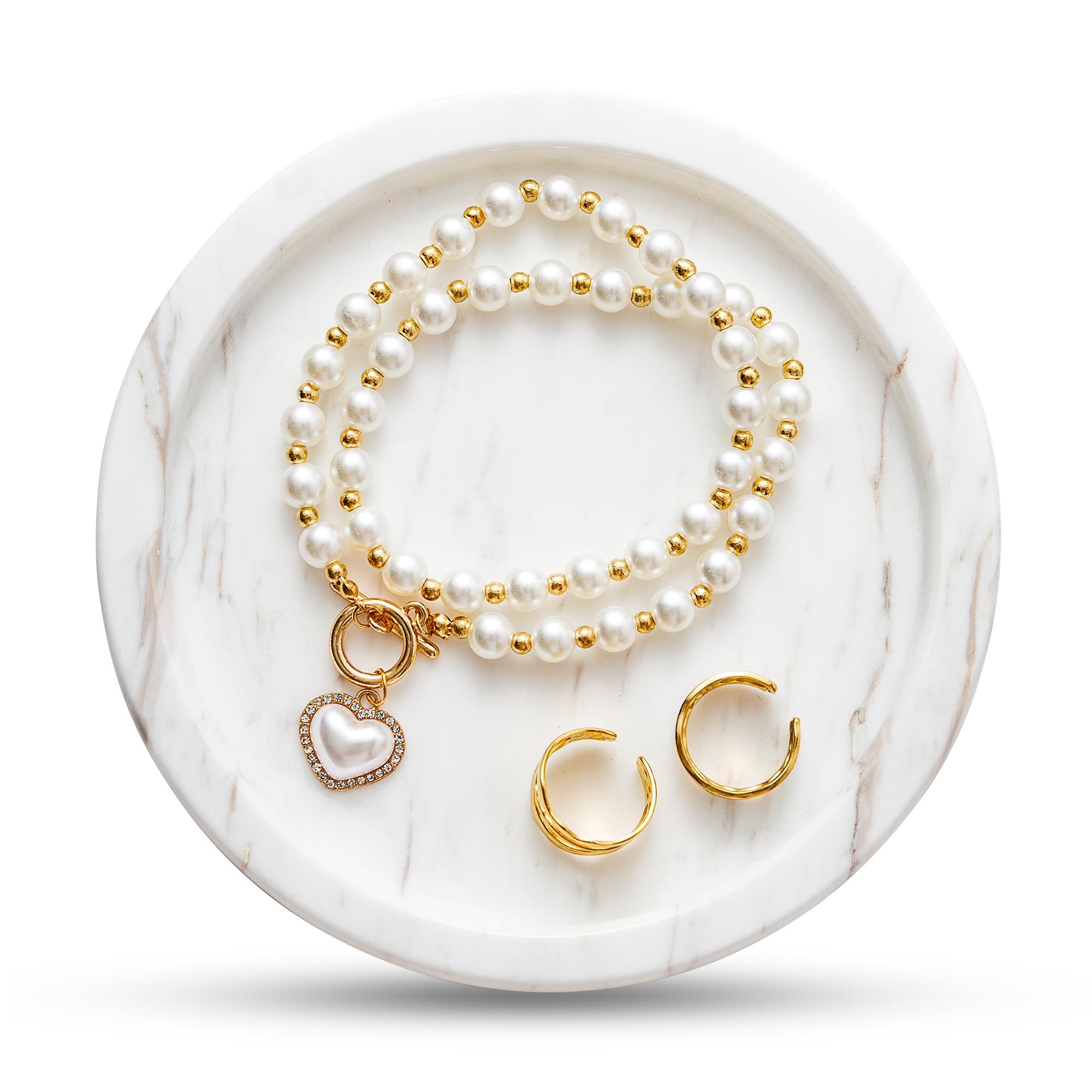 White Natural Marble Tray | 7.5-inch Round Jewelry Dish