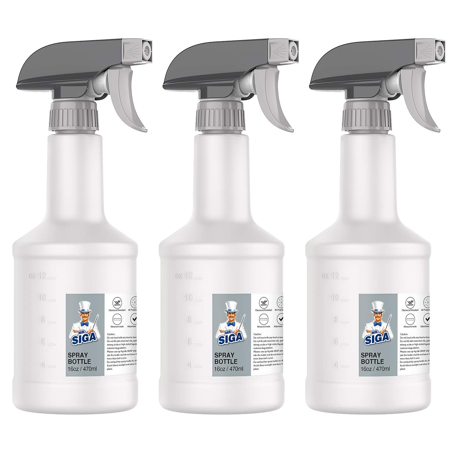 MR.SIGA 16 oz HDPE Plastic Spray Bottles - Leak Proof & Refillable, 3 Pack