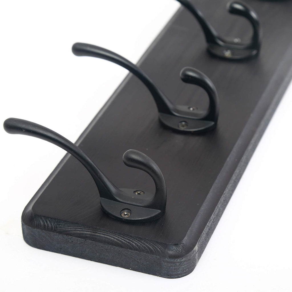 WEBI Solid Wood Wall Mounted Coat Rack – 5 Hooks, Rustic Black, 2 Pack