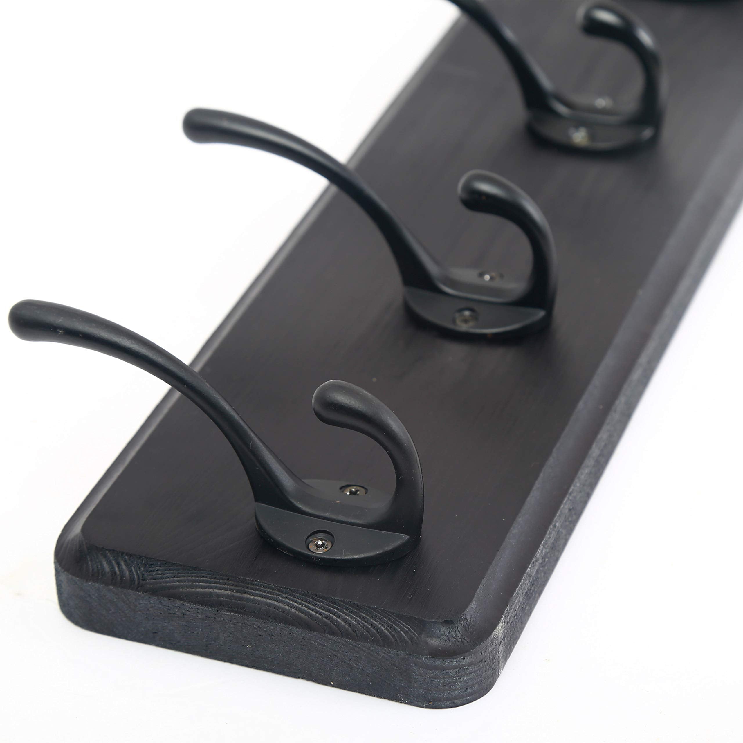WEBI Solid Wood Wall Mounted Coat Rack – 5 Hooks, Rustic Black, 2 Pack