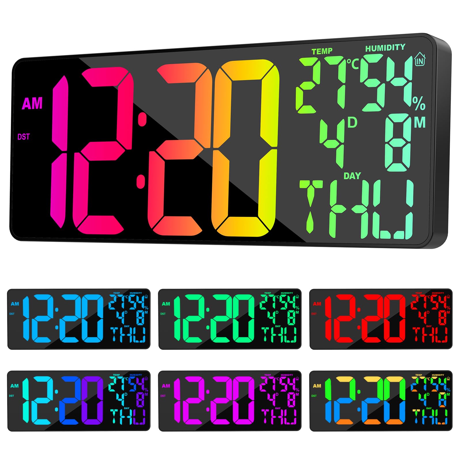 XREXS 18 Inch Digital Wall Clock | 10 RGB Color Changing LED with Remote