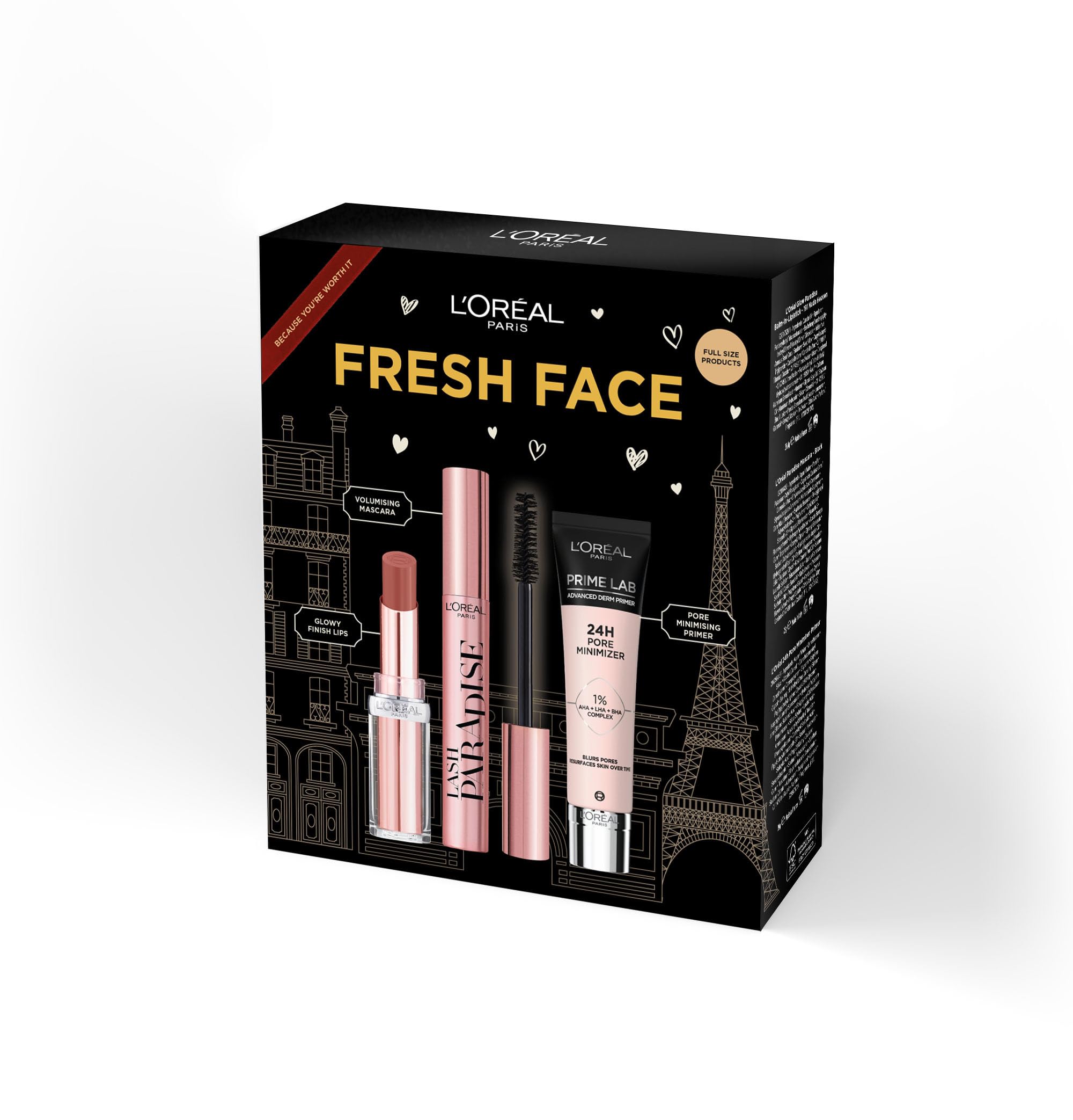 L'Oréal Paris Makeup Gift Set – Pore Primer, Mascara & Nude Lipstick Trio