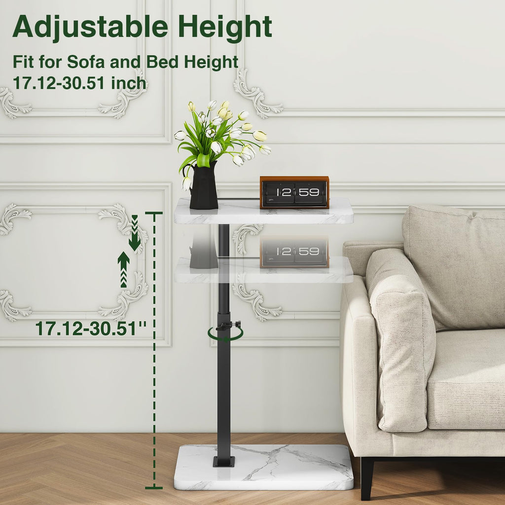 IBUYKE C Shaped Side Table,Height Adjustable,White with Black TVT003BW - image 3