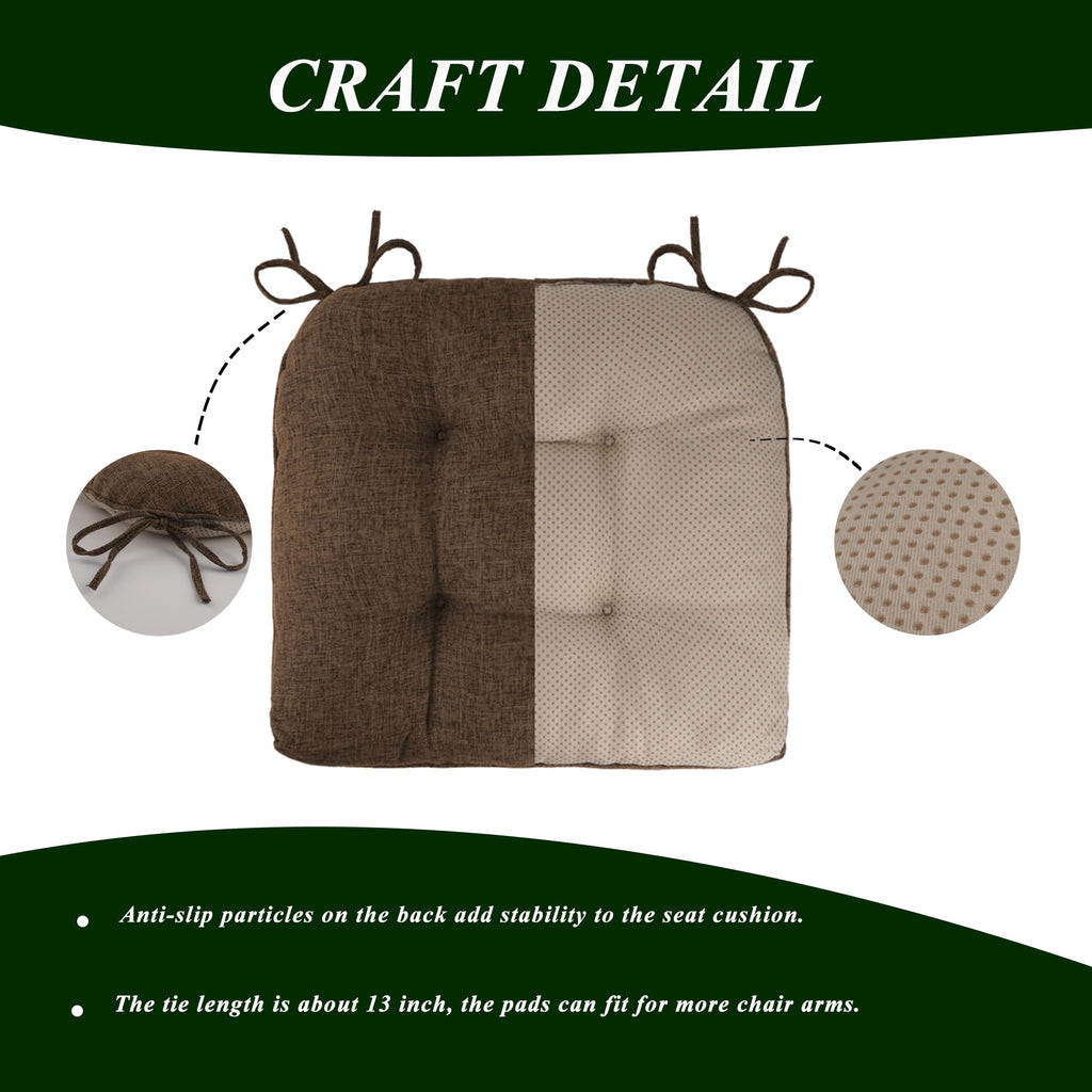 FlyGulls Non-Slip Dining Chair Cushions - Set of 4 Tufted Faux Linen Pads