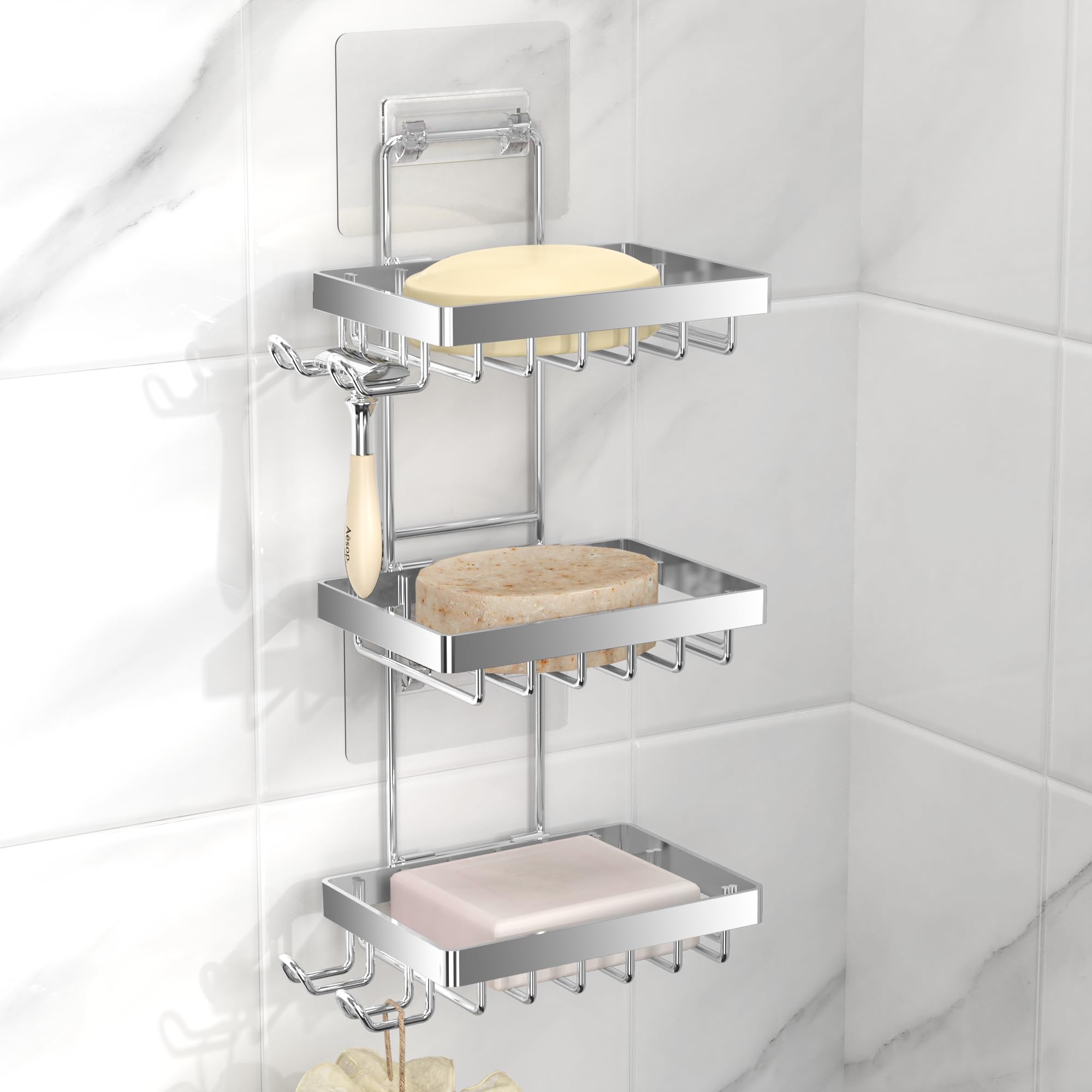 Moforoco 3-Tier Soap Dish Holder | Rustproof Stainless Steel Shower Caddy