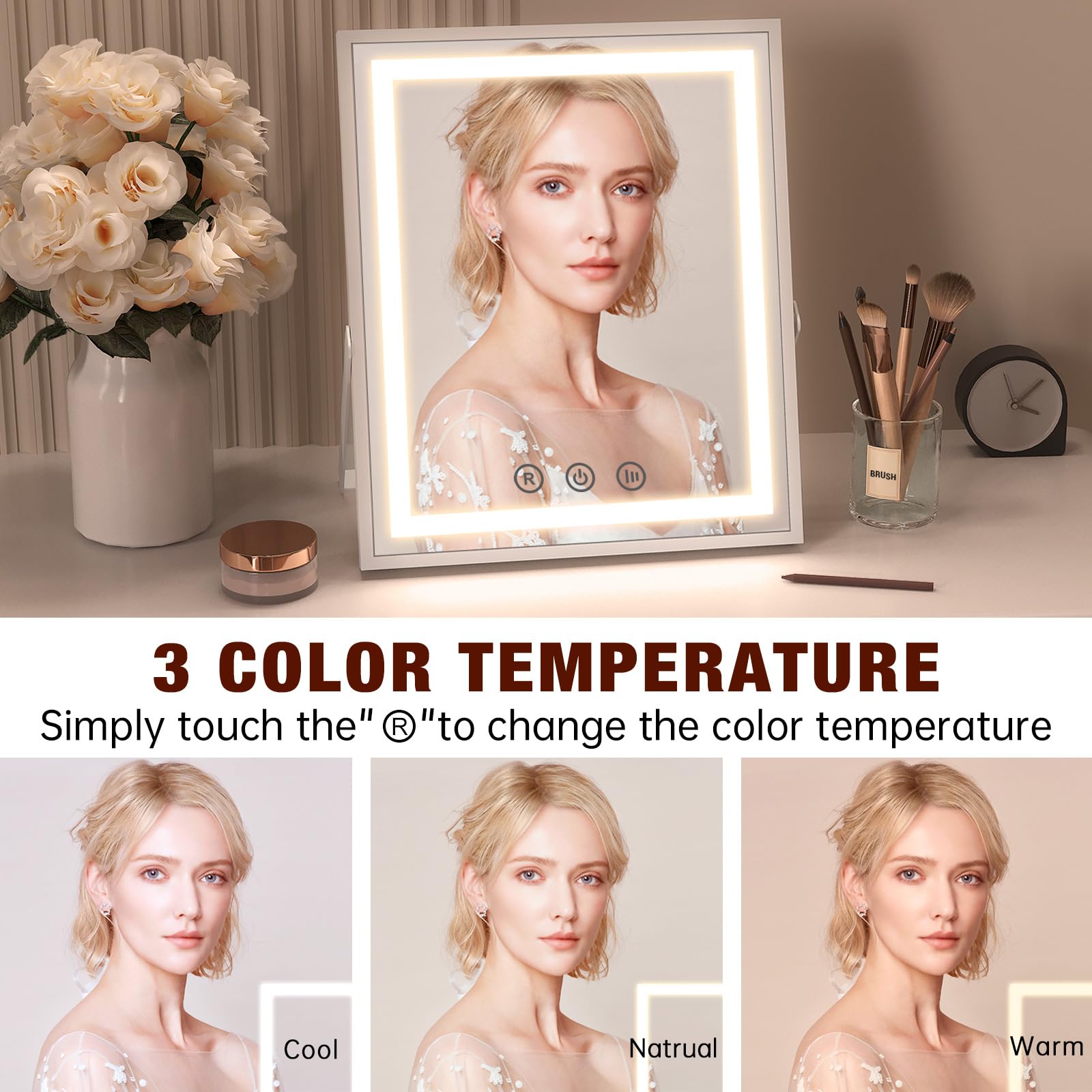 FUNTOUCH Hollywood Vanity Mirror with Lights | 3 Color Modes & Smart Touch